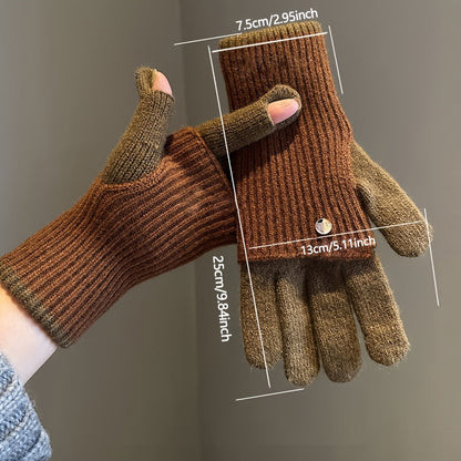 Gants tricotés bicolores convertibles avec mitaines rabattables pour femme