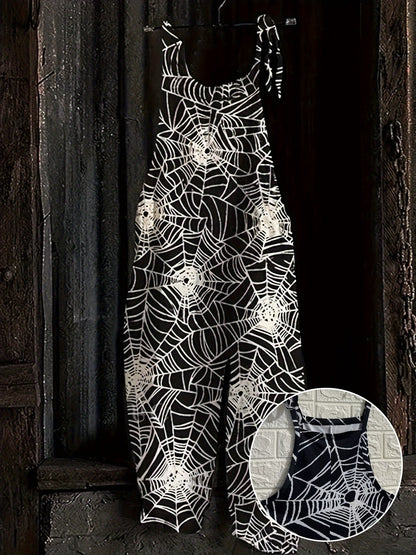 Combinaison pantalon femme noire à motif toile d'araignée bretelles fines