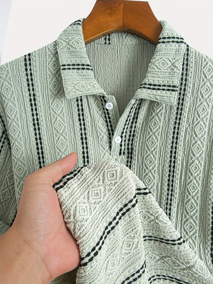 Chemise à manches courtes pour homme style polo rayures et motifs géométriques élégants
