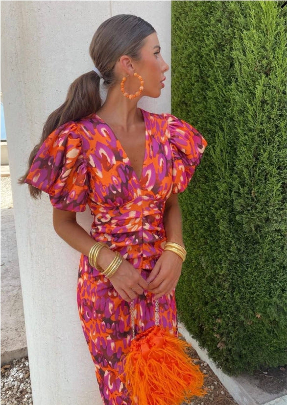 Robe longue élégante à manches bouffantes pour femme - Style tendance soirée et événement