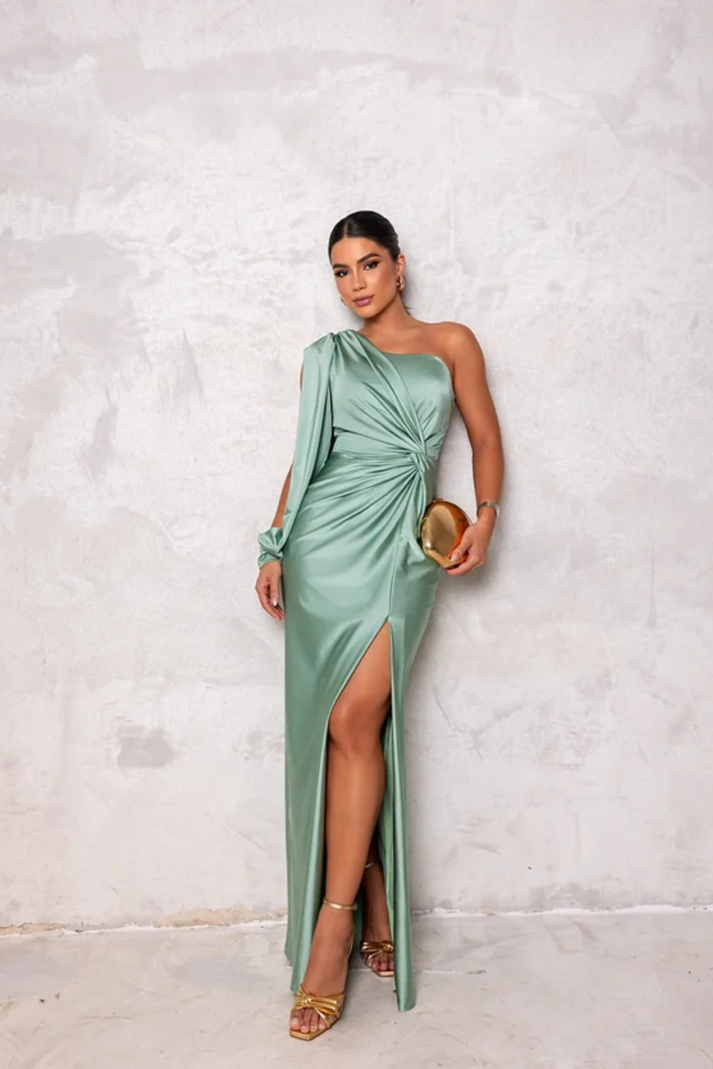 Abito da sera donna monospalla elegante stile drappeggiato per evento e cerimonia