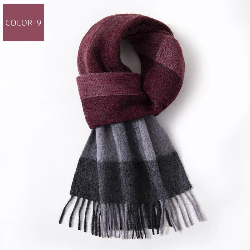 Soft Winter Scarf with Multicolored Checks and Fringes