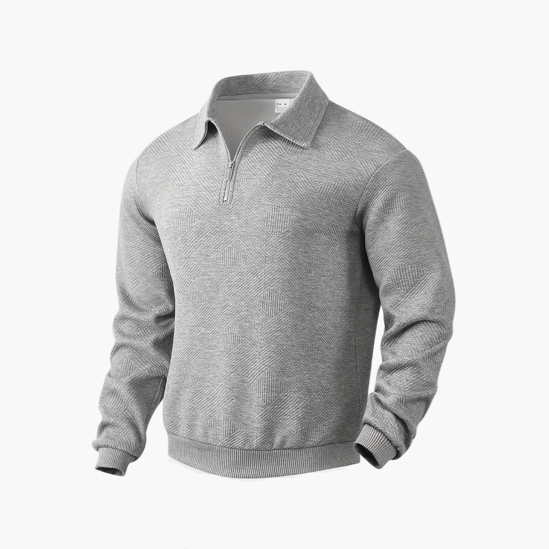 Sudadera para hombre estilo vintage con cuello con cremallera y motivo geométrico – Elegancia casual para todas las ocasiones