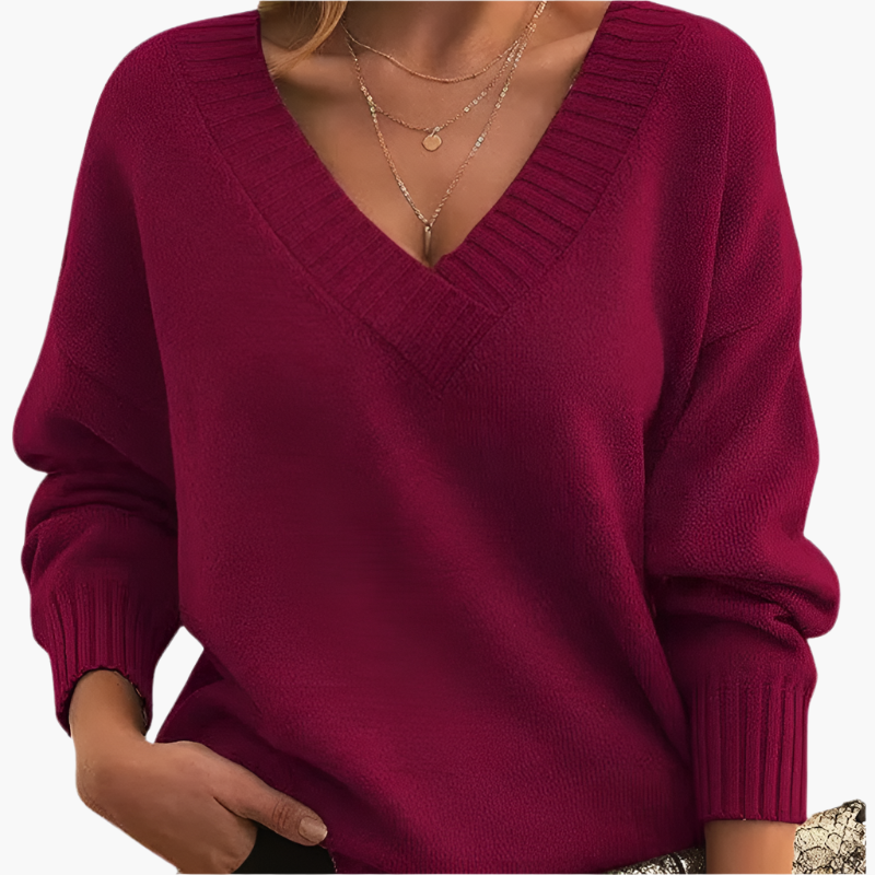 Damski sweter z dekoltem w serek na zimę, elegancki i swobodny, z długim rękawem