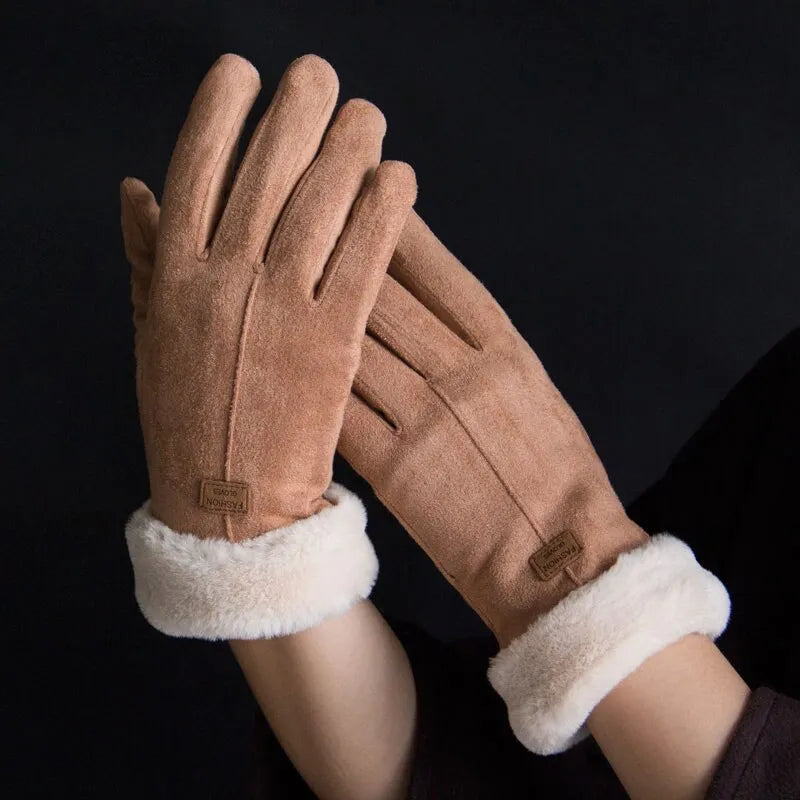 Gants Hiver Doux avec Revers en Fausse Fourrure