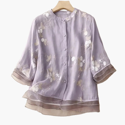 Blusa amplia con bordados florales para mujer, estilo elegante y versátil