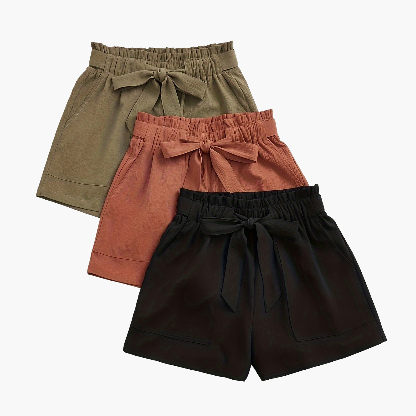 Short d'été taille haute avec ceinture nouée pour femme, style décontracté plage vacances
