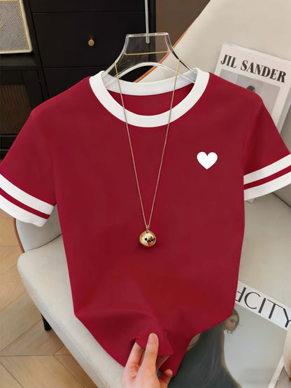 T-shirt décontracté pour femme avec cœur imprimé style sport chic