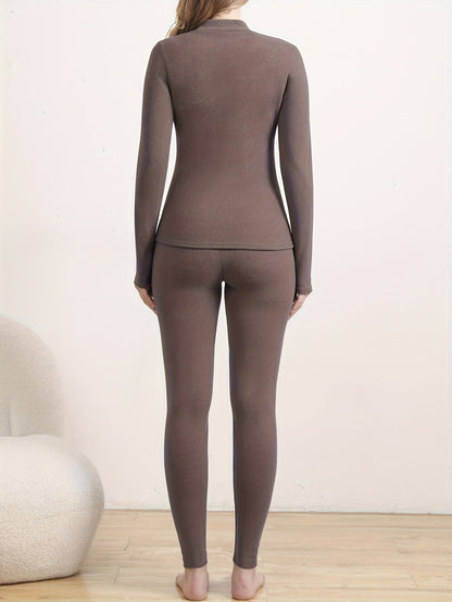 Ensemble thermique Femme col montant haut et legging doublé polaire coupe ajustée