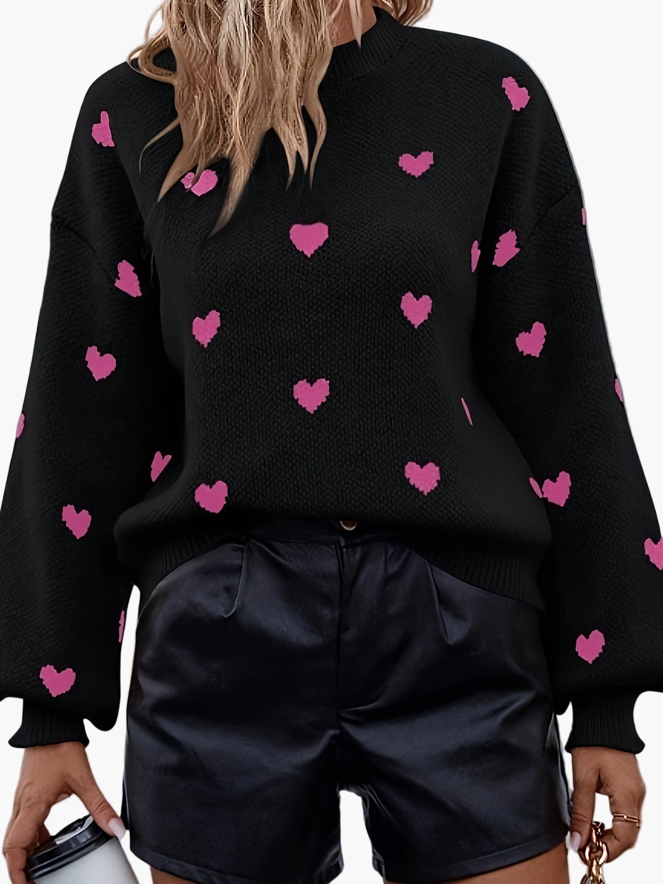 Pull Femme Élégant Motif Cœur Style Décontracté pour Sorties et Quotidien