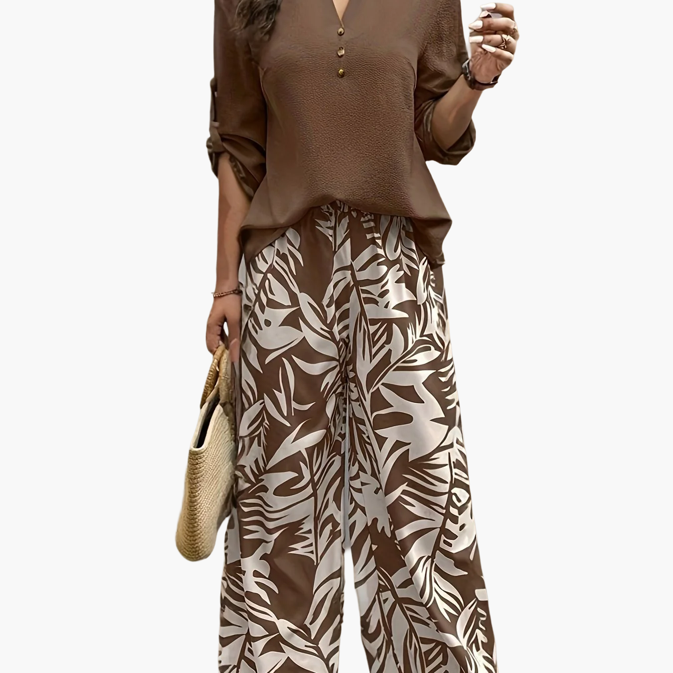 Conjunto elegante para mujer, estilo casual chic, ideal para primavera/verano