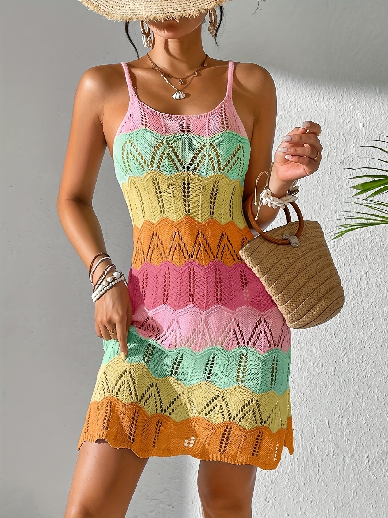 Mini-Boho-Kleid aus Maschenware für Damen – lässiger Urlaubs- und Sommerstil