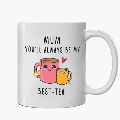 Taza de regalo para mujer – Taza humorística para mamá – Idea de regalo para el Día de la Madre – Estilo kawaii, mensaje "Mamá, siempre serás mi mejor té"