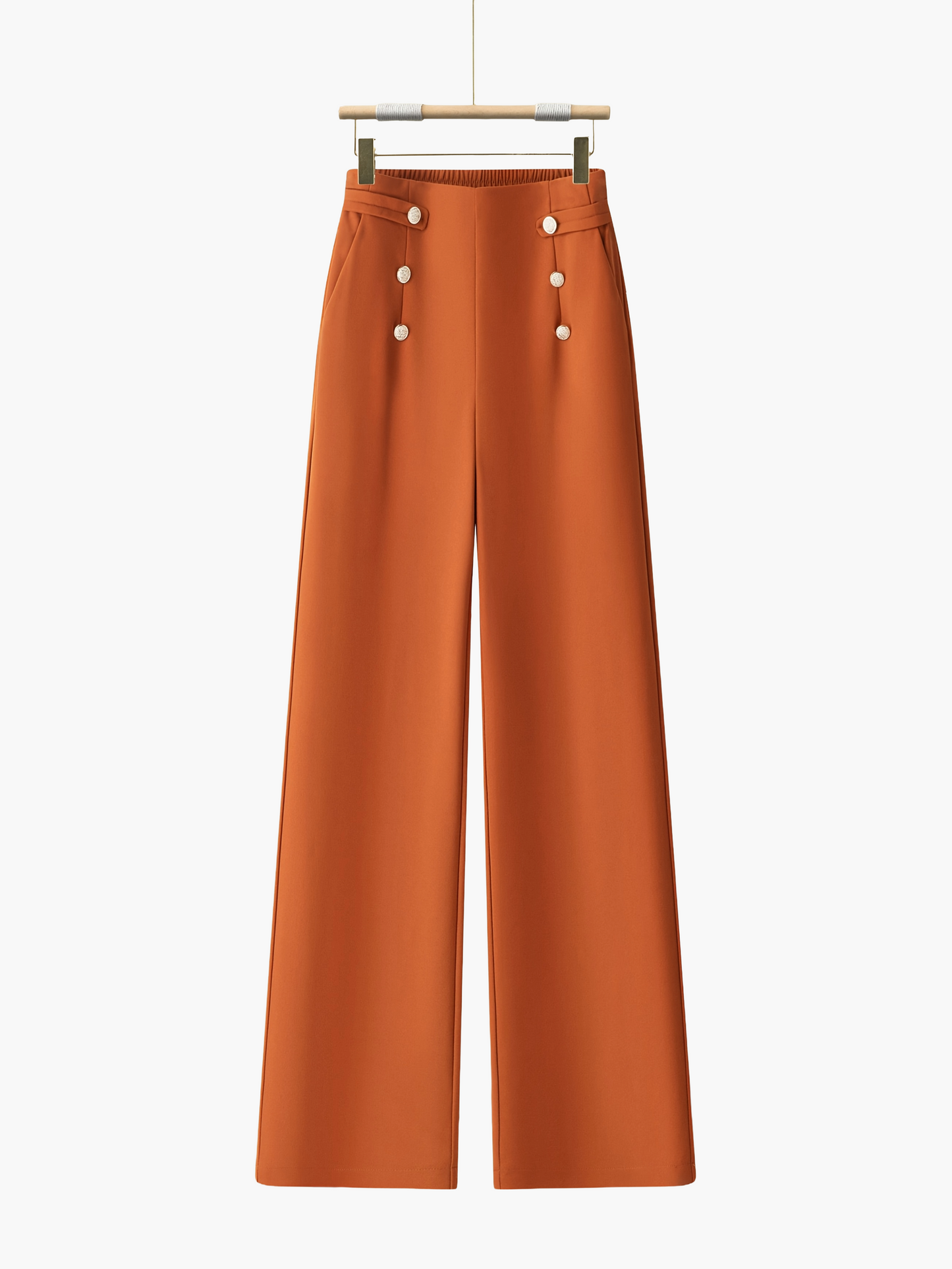 Pantalon large taille haute à boutons élégants pour femme - Style décontracté chic
