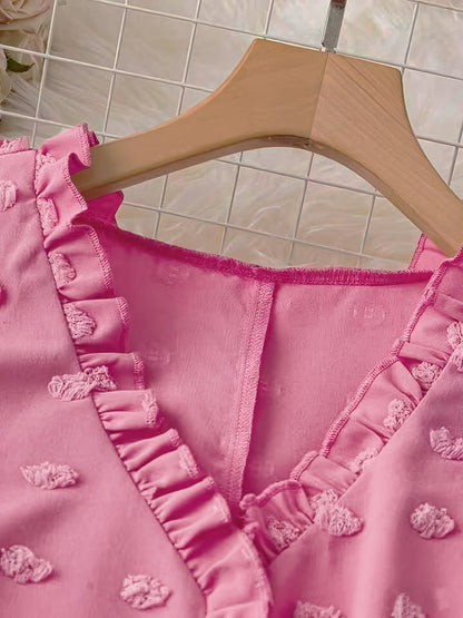 Elegant blus för kvinnor med volanger, avslappnad chic stil för vardagen