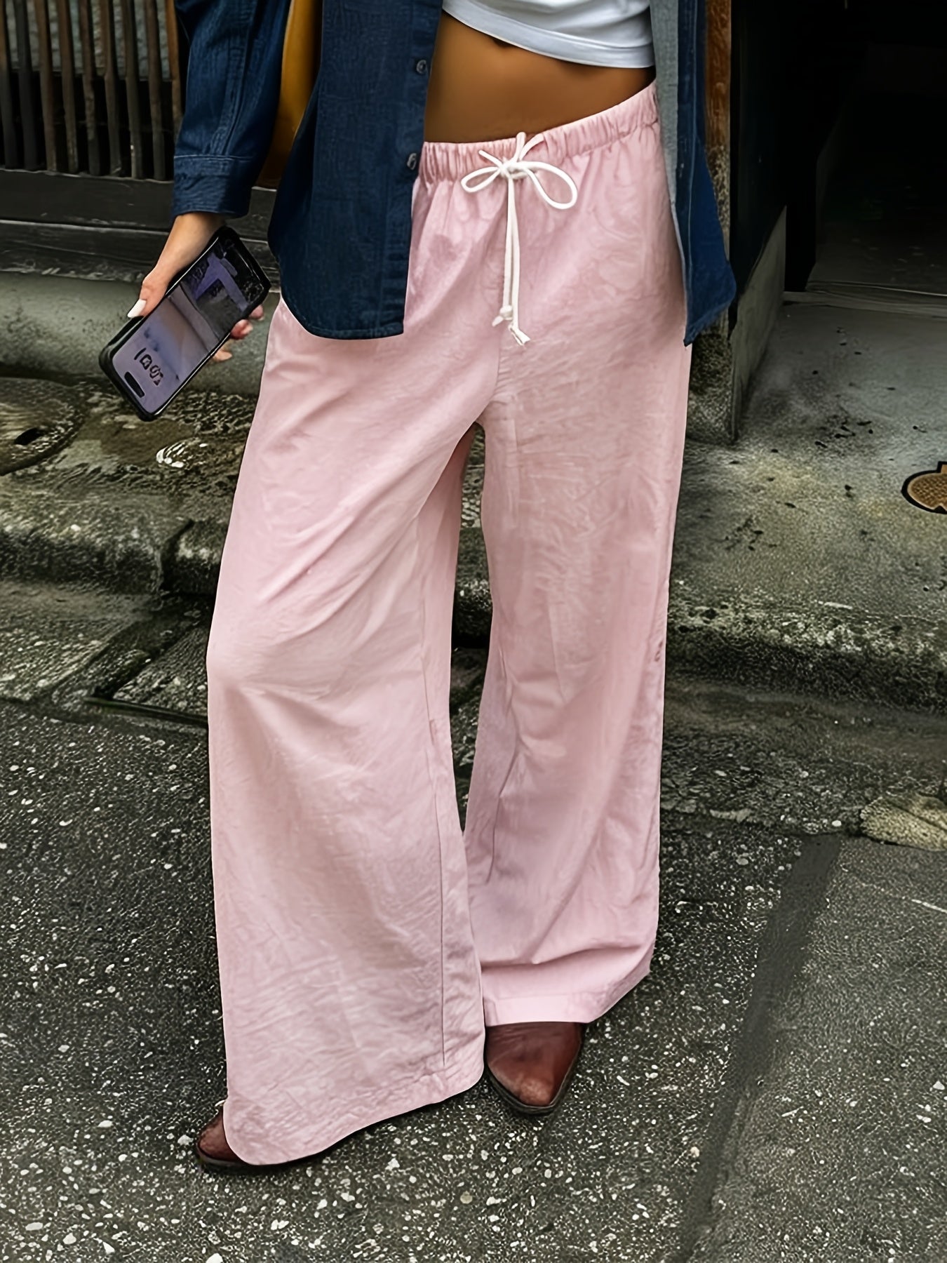 Pantalon large décontracté femme taille haute à jambes droites pour look urbain chic