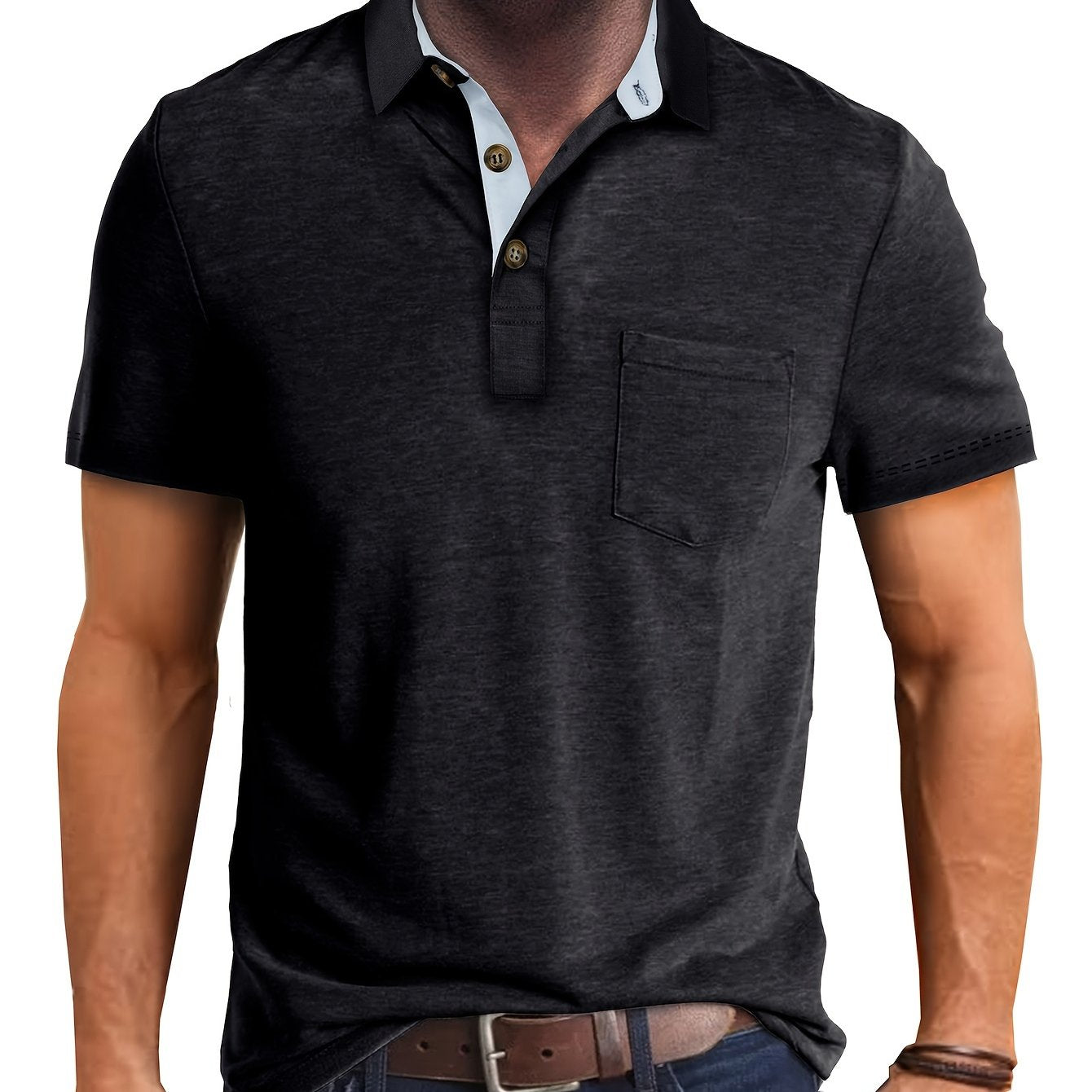 Polo décontracté pour homme à poche poitrine, style élégant pour usage quotidien ou bureau