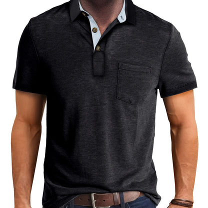 Polo décontracté pour homme à poche poitrine, style élégant pour usage quotidien ou bureau