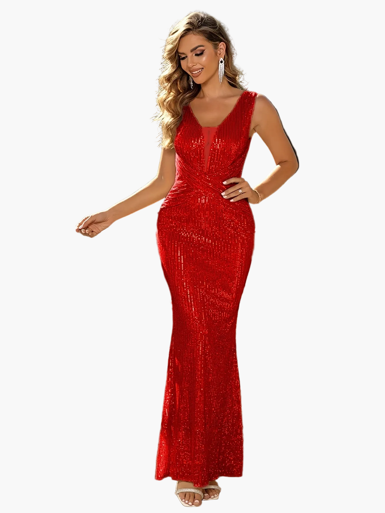 Robe de soirée sirène sans manches femme style élégant à sequins pour événements et fêtes