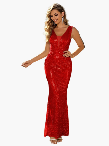 Robe de soirée sirène sans manches femme style élégant à sequins pour événements et fêtes