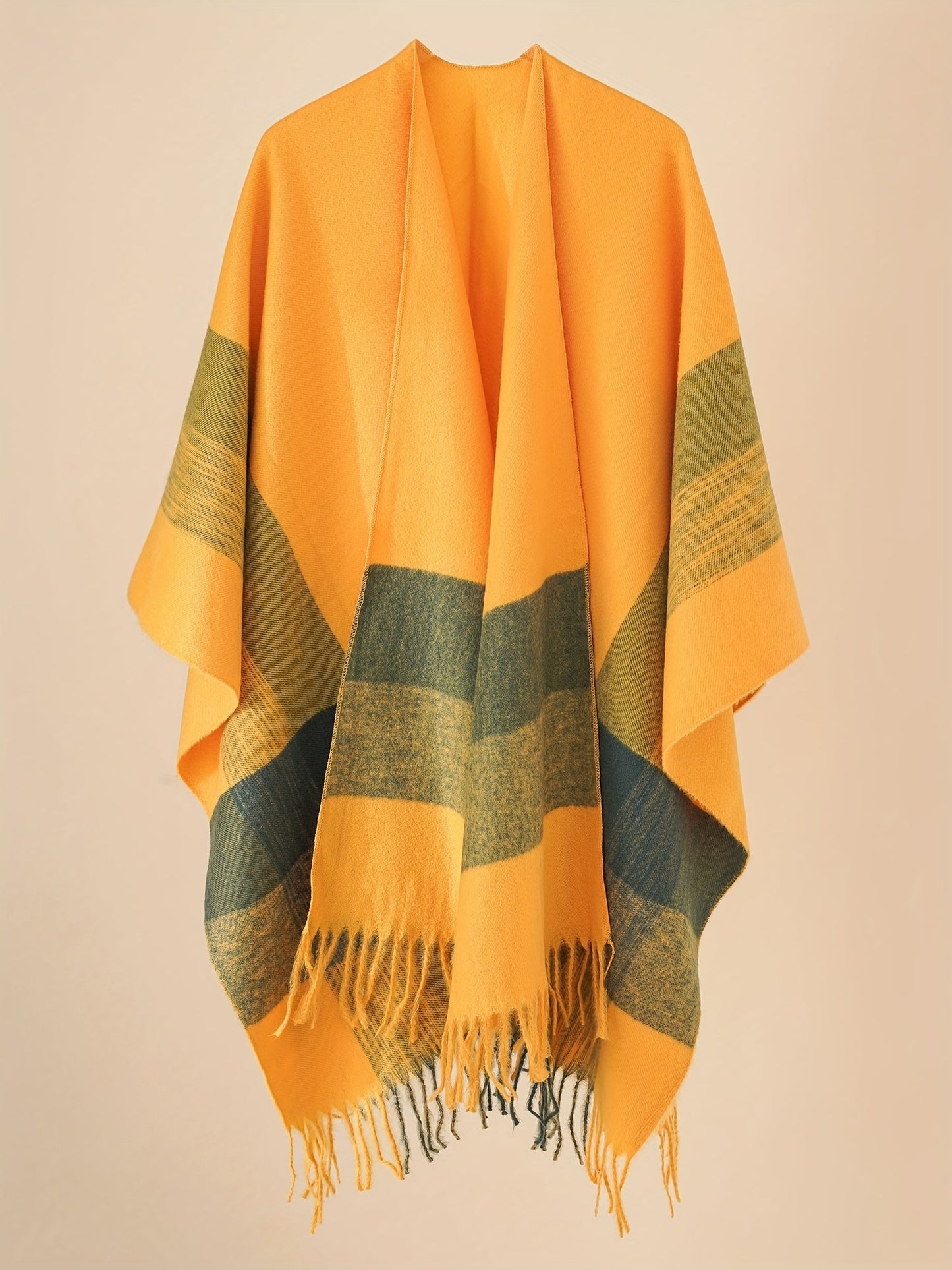 Women's Fringe Trim Open Front Poncho Cape