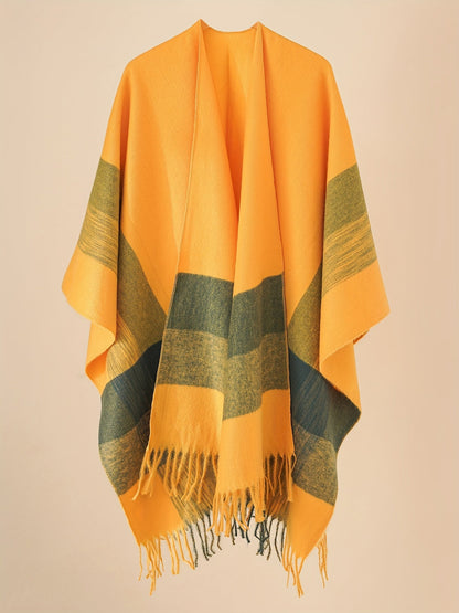 Women's Fringe Trim Open Front Poncho Cape
