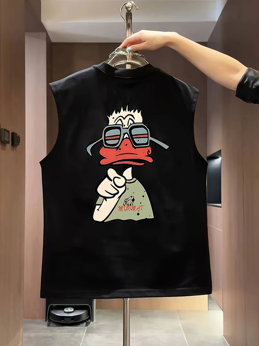 Men's sleeveless streetwear tank top with trendy urban graphic duck pattern