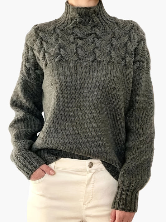 Damtröja med polokrage och flätmönster, avslappnad stil för höst och vinter