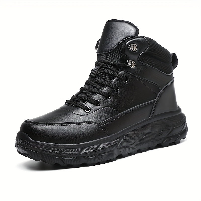 Bottes montantes homme noires, style randonnée, lacets et œillets métalliques