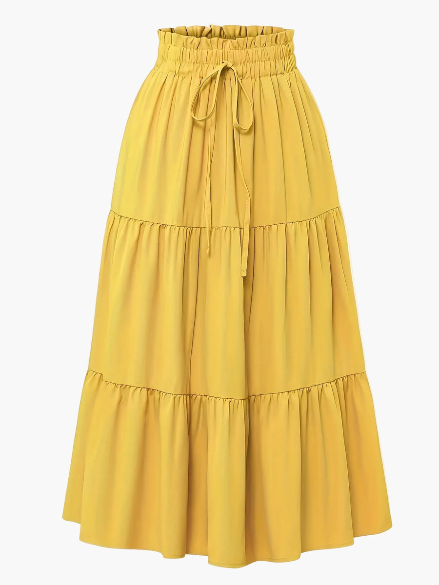 Jupe Longue Femme Élégante Taille Haute à Volants, Style Printemps Été, Idéale pour Loisirs et Sorties