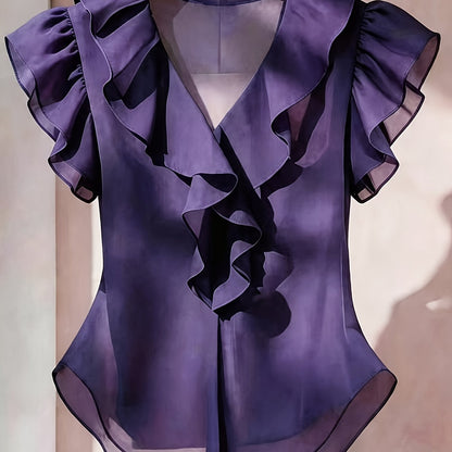 Blouse Femme Élégante à Volants Style Romantique pour Tenue Chic et Bureau