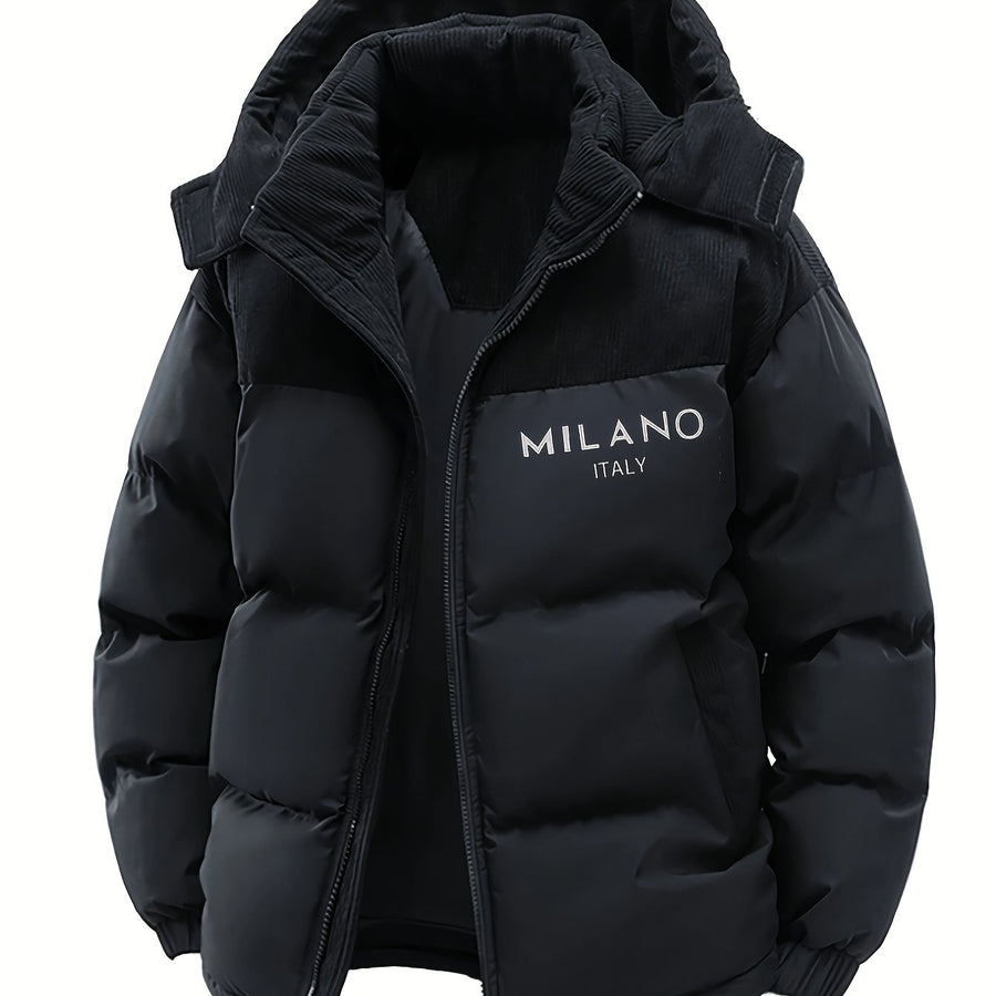Zweifarbige Steppjacke mit Kapuze aus Cordstoffen