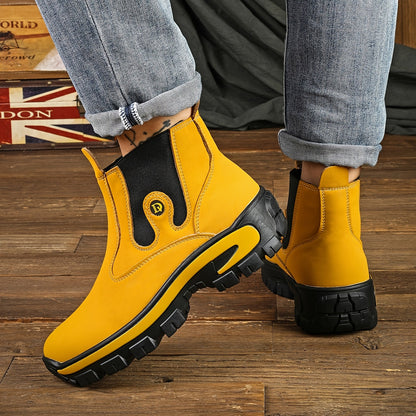 Bottes Chelsea Homme Robustes Semelle Crantée Jaune Noir