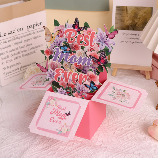 Pop-Up Gift Card Mother's Day Bouquet Style 3D for Women - Decoration and Best Mom Message
