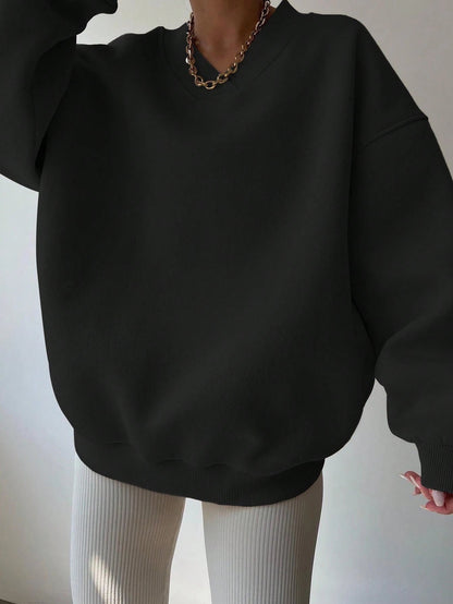 Pull col V femme noir décontracté manches longues