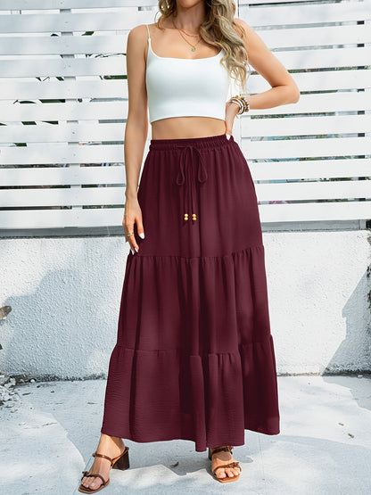 Casual lange rok met volant voor dames, elastische taille, ideaal voor zomer en strand