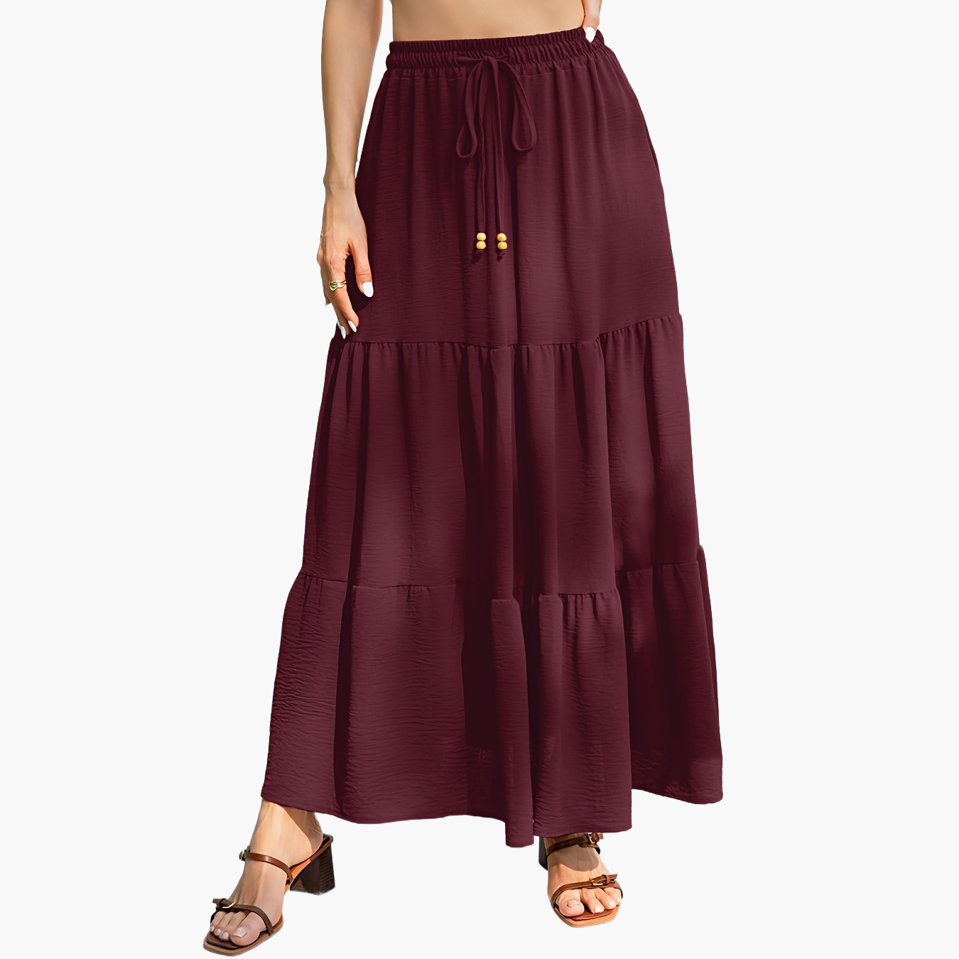 Casual lange rok met volant voor dames, elastische taille, ideaal voor zomer en strand