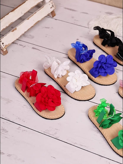 Damesandaler med dekorative blomster i boheme-stil til sommerlige lejligheder
