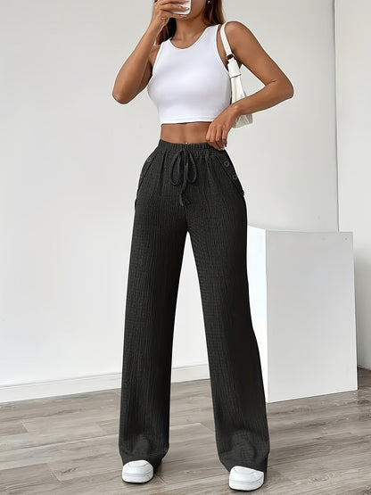 Pantalon décontracté droit taille haute pour femme - Style urbain chic et confortable