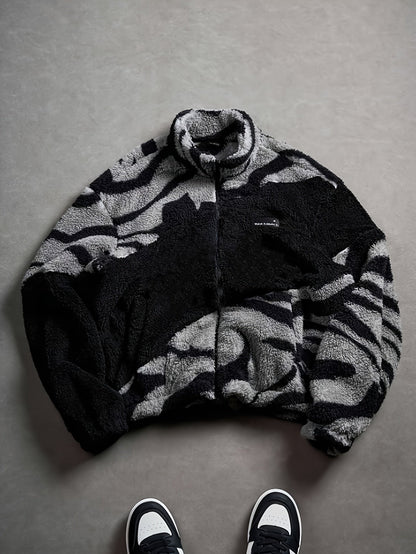 Veste Polaire Zippée Motif Zèbre Bicolore Col Montant