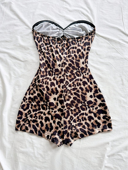 Bañador retro para mujer estilo pin-up de una pieza con corte y estampado de leopardo