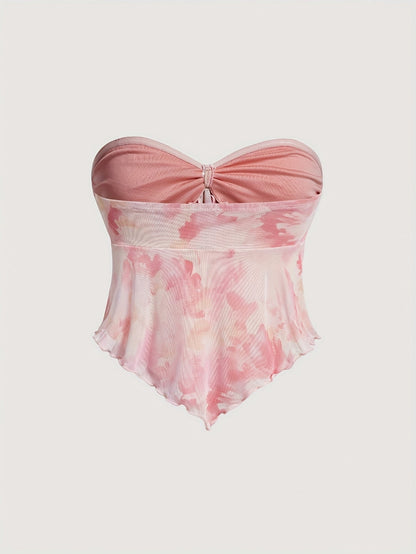 Top bustier donna stile romantico con scollo a cuore e orlo asimmetrico - ideale per serate e uscite estive