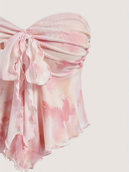 Top bustier donna stile romantico con scollo a cuore e orlo asimmetrico - ideale per serate e uscite estive