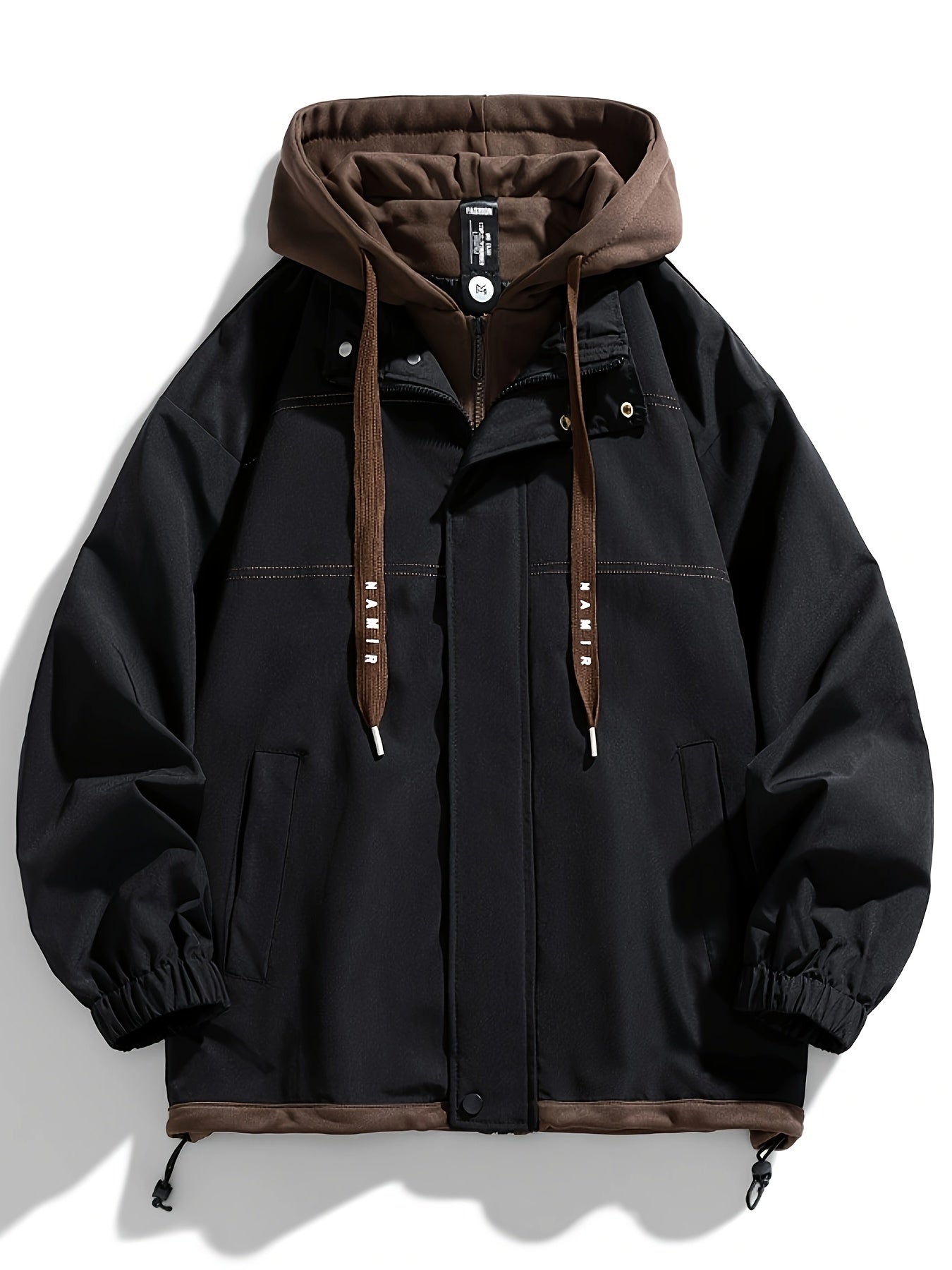 Veste Homme Coupe-Vent avec Capuche Intégrée Amovible Style Décontracté Noir Marron