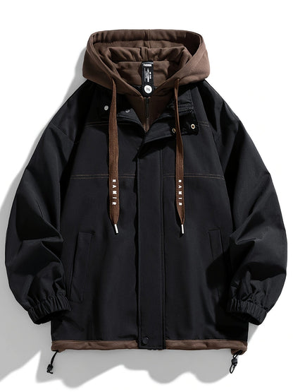 Veste Homme Coupe-Vent avec Capuche Intégrée Amovible Style Décontracté Noir Marron