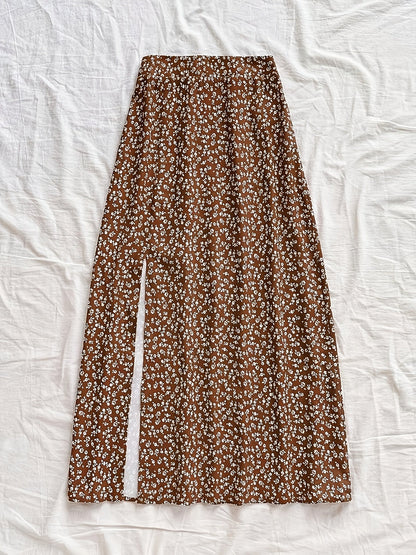 Women's mid-length bohemian style floral slit skirt – Casual elegance for summer