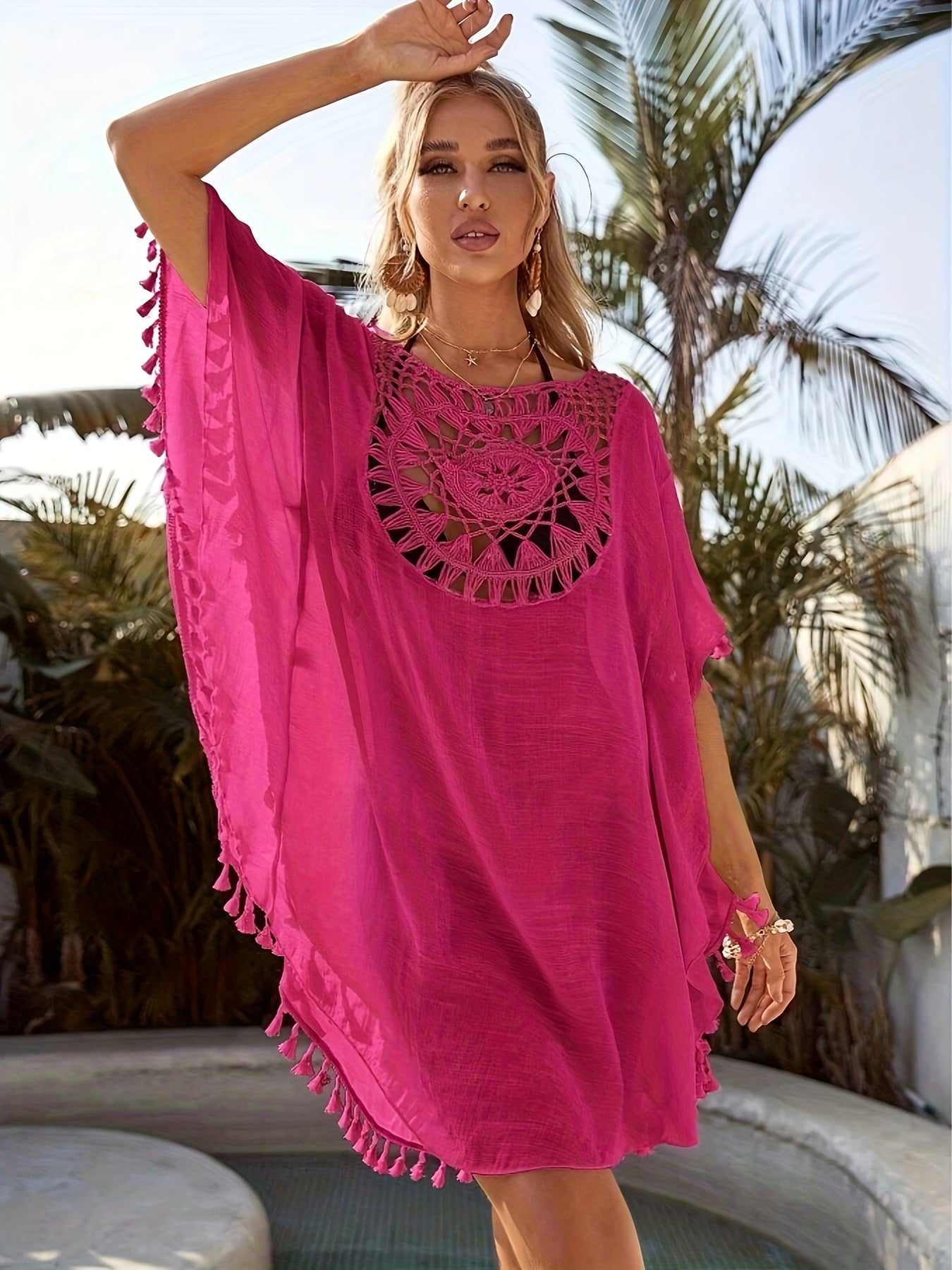 Robe de plage bohème chic pour femme à broderie ajourée et coupe ample – idéal pour vacances et piscine