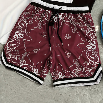 Shorts de sport homme style streetwear imprimé motif bandana – Look urbain tendance