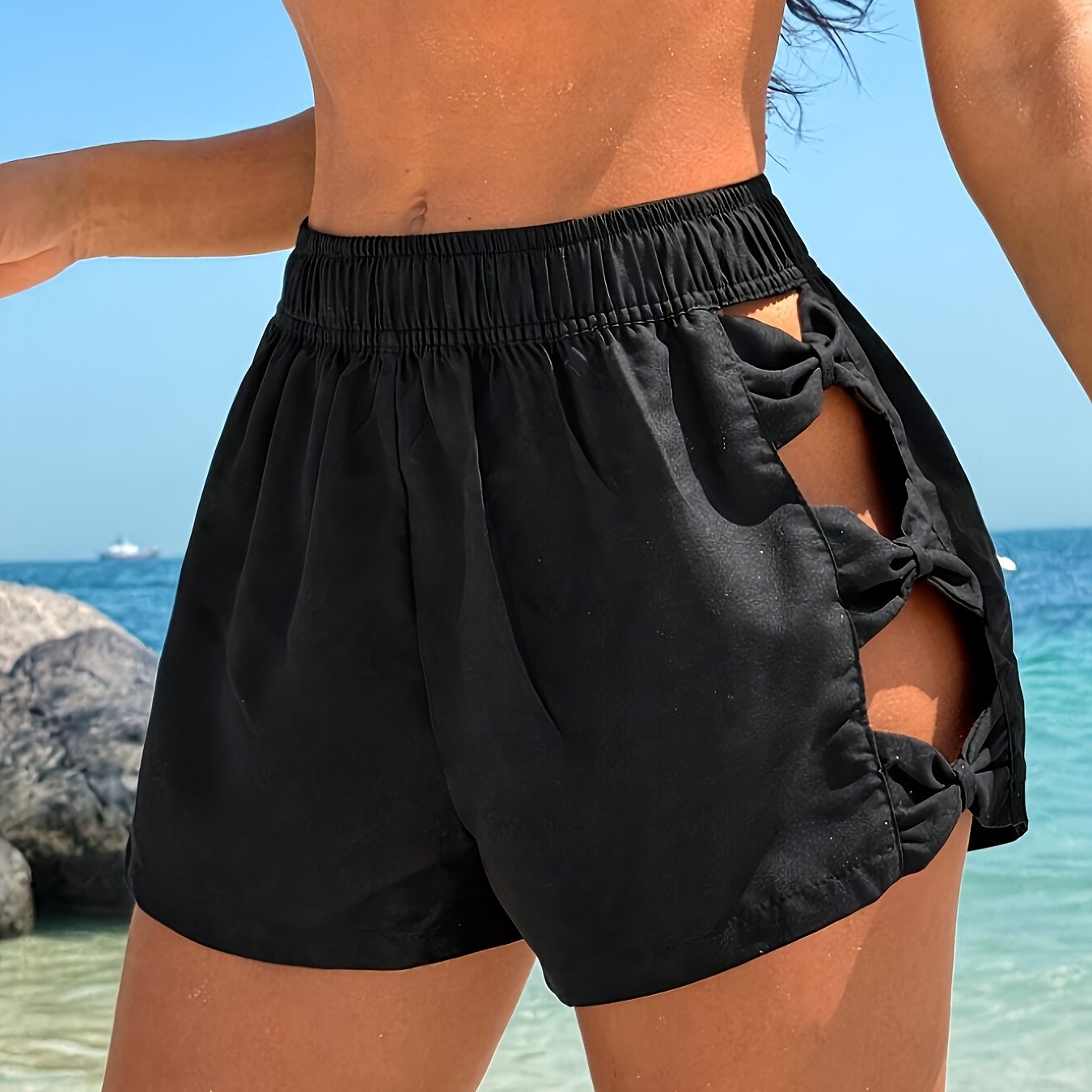 Short de playa para mujer estilo resort con recortes y nudos de moda para verano y vacaciones