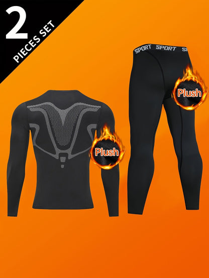 Ensemble Sport Homme 2 Pièces Noir Manches Longues et Pantalon de Compression avec Détails Graphiques